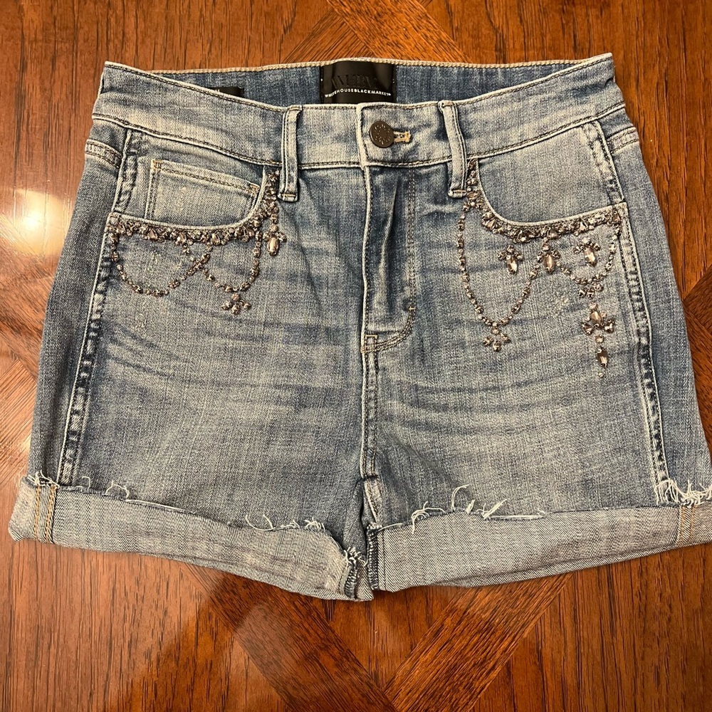 White House Black Market High Waisted Embellished Jeweled Denim Shorts EUC